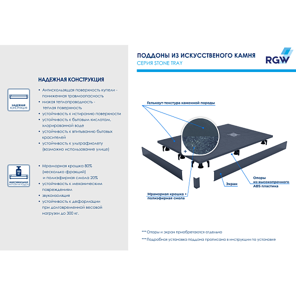 Поддон для душа RGW Stone Tray ST-G 100х80 , изображение 5