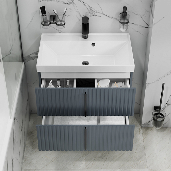 Тумба под раковину СаНта Юпитер 70 подвесная, графит матовый , изображение 2