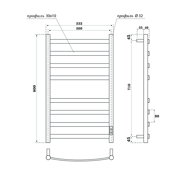 Полотенцесушитель электрический Point Антея П8 50x80 белый , изображение 4