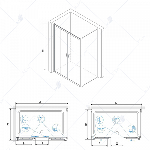 Душевой уголок RGW Passage PA-41 (PA-11 + Z-050-2) 130х90 , изображение 2