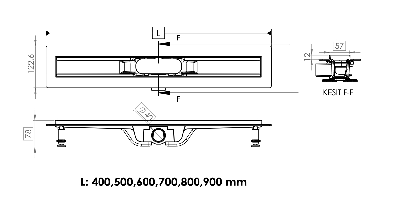 Душевой лоток Timo Smart Plus Strip SMP-SG60-LS40(DRY) с решеткой 60 см , изображение 2