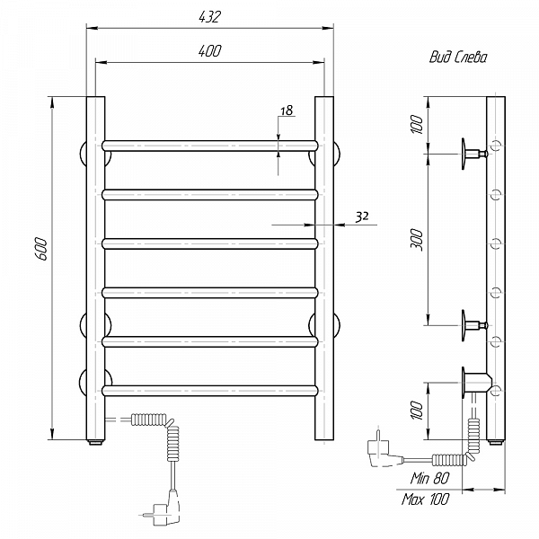 Полотенцесушитель электрический Domoterm Аврора 40x60 L , изображение 4