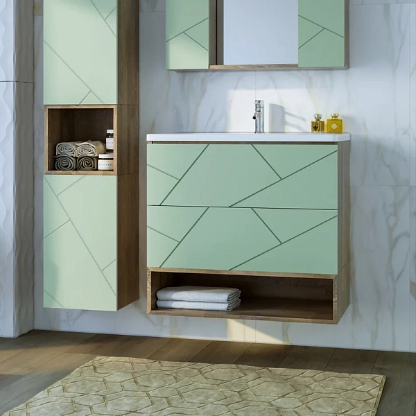 Тумба под раковину Бриклаер Кристалл 80 фисташка/дуб гранж песочный , изображение 13