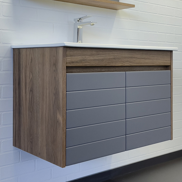 Тумба с раковиной Comforty Кемер 75 антрацит/дуб тёмно-коричневый , изображение 1