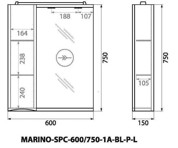 Зеркало-шкаф BelBagno Marino SPC-600/750-1A-BL-P-L левый , изображение 14