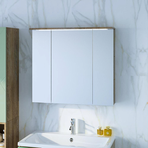 Зеркало-шкаф Бриклаер Кристалл 75 дуб гранж песочный, с подсветкой , изображение 1