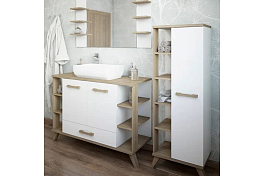 Тумба с раковиной Sanflor Ингрид 120 белый матовый/швейцарский вяз, с раковиной Plaza , изображение 3