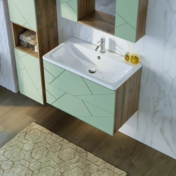 Тумба под раковину Бриклаер Кристалл 80 фисташка/дуб гранж песочный , изображение 7