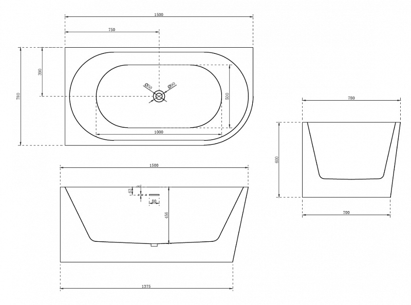 Акриловая ванна Abber AB9257-1.5 L 150x80 L , изображение 4