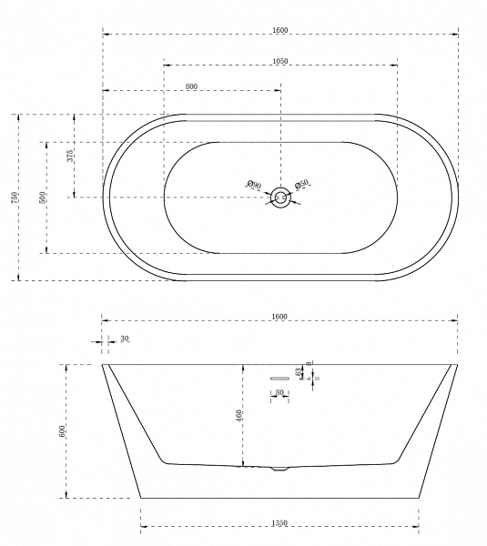 Акриловая ванна Abber AB9320-1.6 160x75 , изображение 5