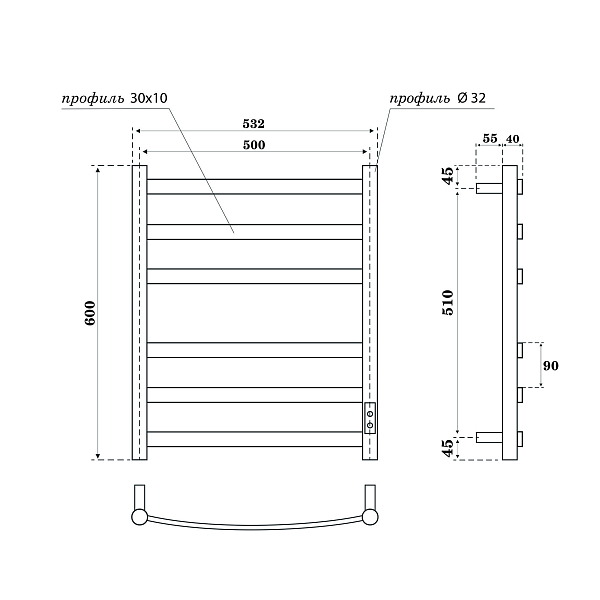 Полотенцесушитель электрический Point Антея П6 50x60 черный , изображение 4