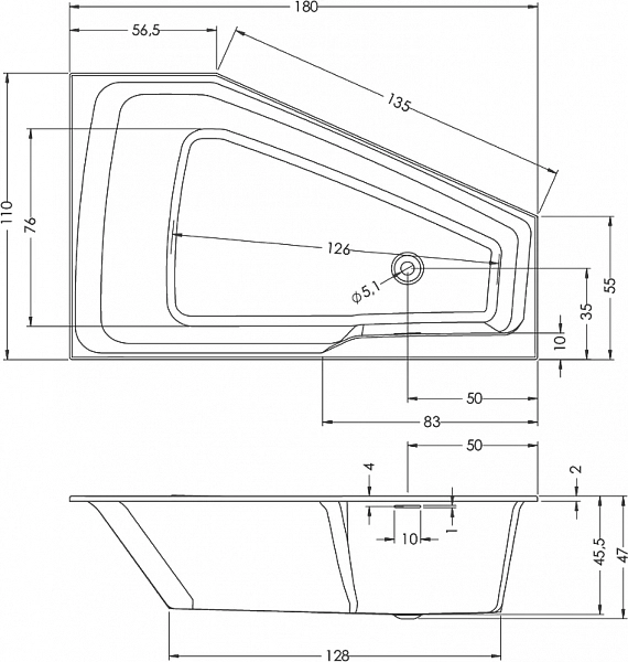 Акриловая ванна Riho Rething Space 180х110 L , изображение 4