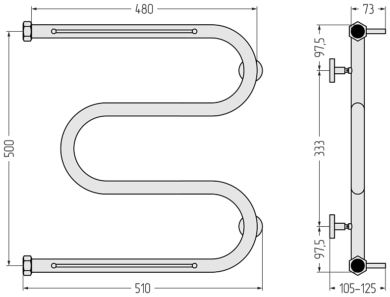 Полотенцесушитель водяной Сунержа М-образный 50x50 2 полки без покрытия , изображение 4