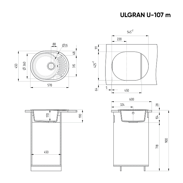 Мойка кухонная Ulgran U-107M-328 бежевый , изображение 2