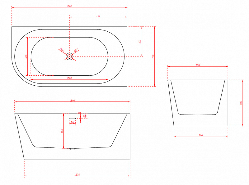 Акриловая ванна Abber AB9257-1.5 R 150x80 R , изображение 4