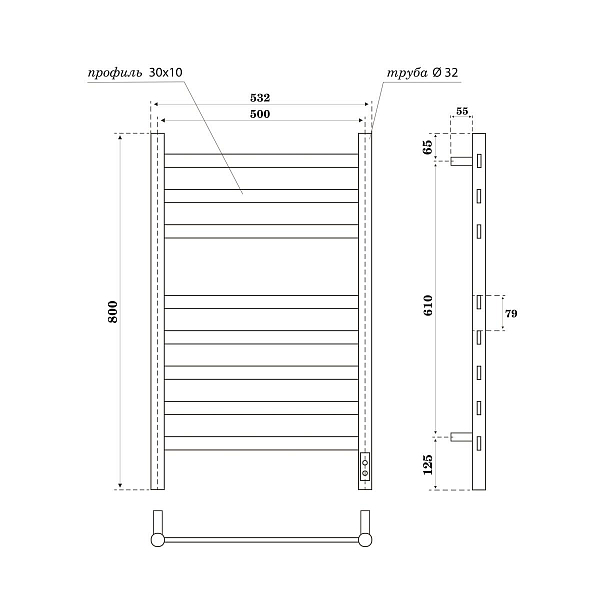 Полотенцесушитель электрический Point Селена П8 50x80 черный , изображение 3