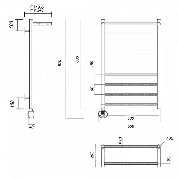 Полотенцесушитель электрический Domoterm Медея 50x80 L с полкой , изображение 3