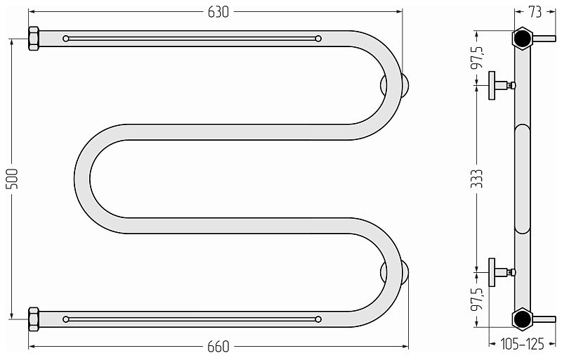 Полотенцесушитель водяной Сунержа М-образный 2 полки 50х65 белый матовый , изображение 5