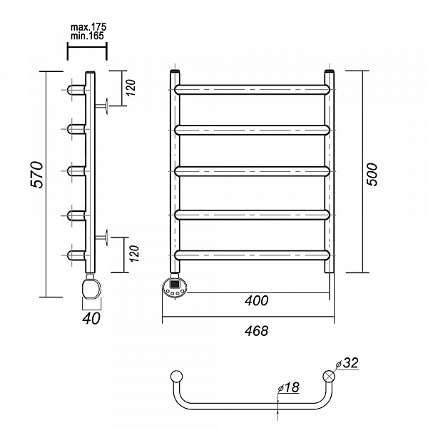 Полотенцесушитель электрический Domoterm Стефано П5 40x50 L хром , изображение 4