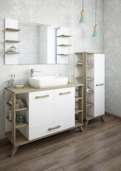 Тумба с раковиной Sanflor Ингрид 120 белый матовый/швейцарский вяз, с раковиной Plaza , изображение 2