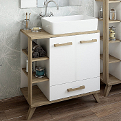 Тумба с раковиной Sanflor Ингрид 80 белый матовый/швейцарский вяз, с раковиной Plaza , изображение 1