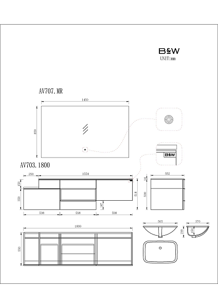 Тумба с раковиной Black&White Gravity AV703.1800 180 белый/серый , изображение 6