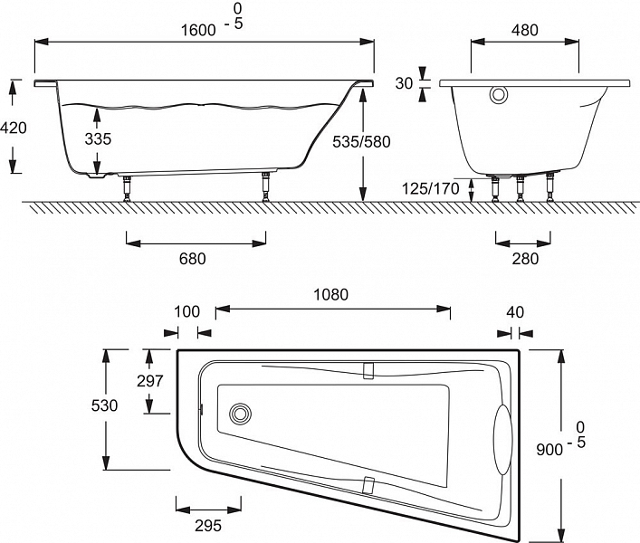 Акриловая ванна Jacob Delafon Odeon Up 160x90 R , изображение 7