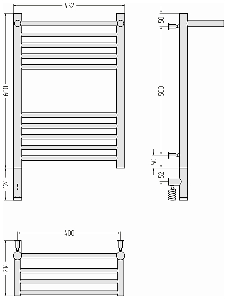 Полотенцесушитель электрический Сунержа Богема 3.0 1П 60х40 L золото , изображение 5