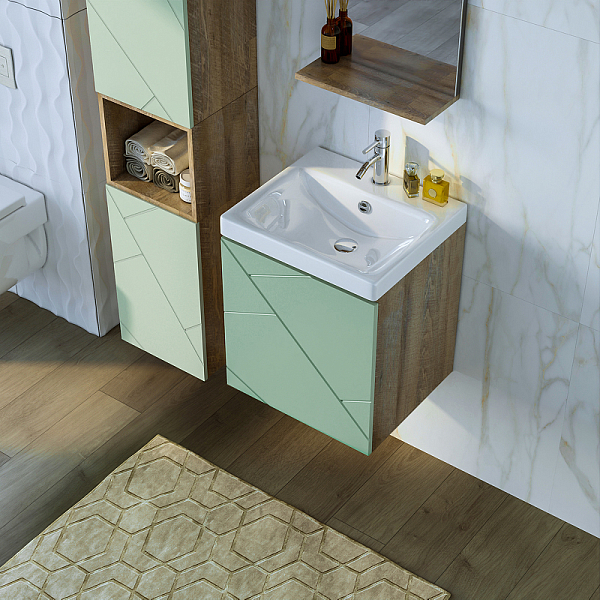 Тумба под раковину Бриклаер Кристалл 50 фисташка/дуб гранж песочный , изображение 3