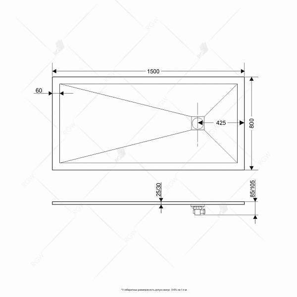 Поддон для душа RGW Stone Tray ST-W 150х80 , изображение 6