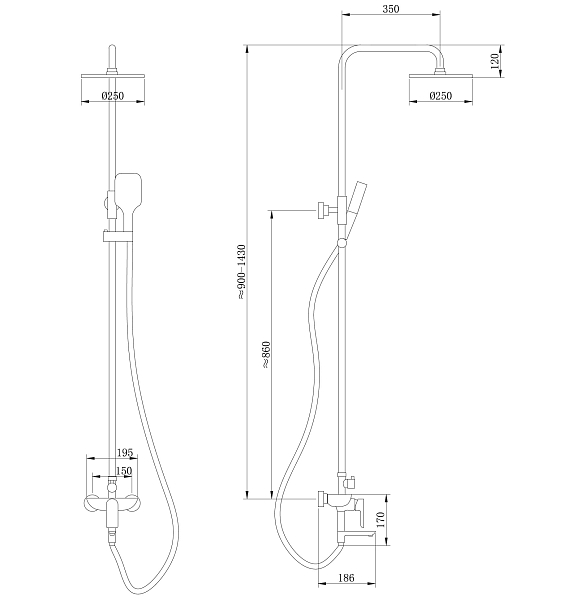 Душевая стойка Abber Weiss Insel AF8016N хром , изображение 3