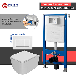 Фото Комплект Point Меркурий PN48520W (унитаз с инсталляцией, сиденье с микролифтом, клавиша Ника, белая)