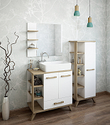 Тумба с раковиной Sanflor Ингрид 80 белый матовый/швейцарский вяз, с раковиной Plaza , изображение 2