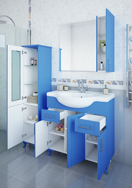 Зеркало-шкаф Sanflor Глория 85 R, голубой , изображение 3