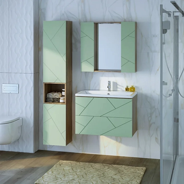 Тумба под раковину Бриклаер Кристалл 80 фисташка/дуб гранж песочный , изображение 10