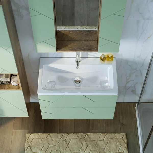 Тумба под раковину Бриклаер Кристалл 80 фисташка/дуб гранж песочный , изображение 6