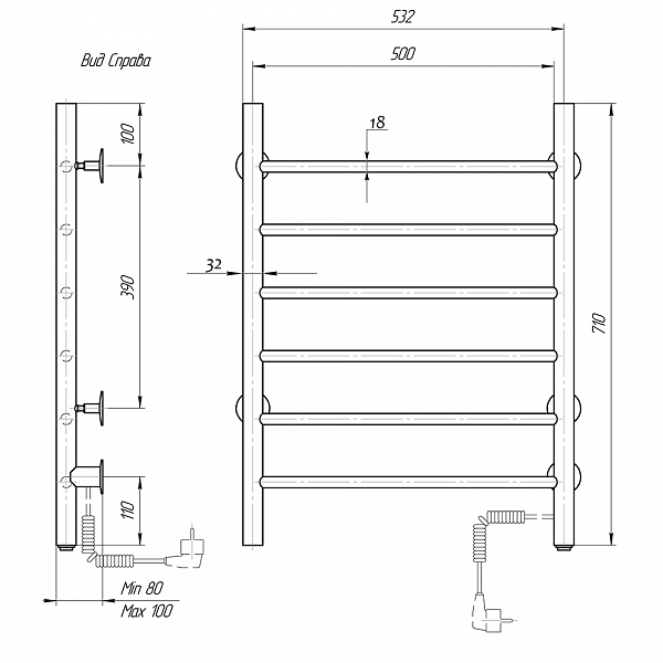Полотенцесушитель электрический Domoterm Аврора П6 50x70 R , изображение 4