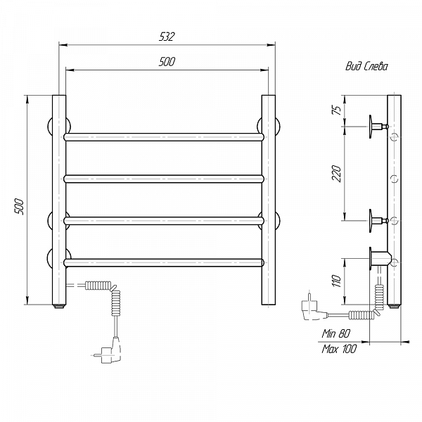 Полотенцесушитель электрический Domoterm Классик 50x50 L , изображение 4