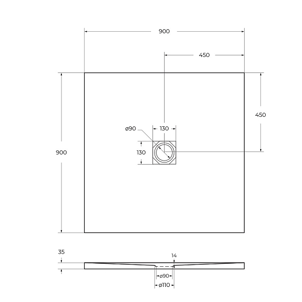 Поддон для душа BelBagno Uno TRAY-MR-UNO-A-90-35-W-CR 90x90 , изображение 7