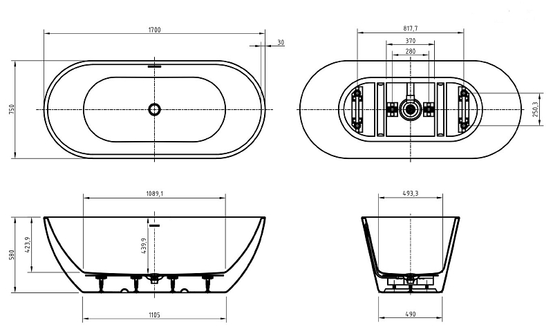 Акриловая ванна BelBagno Uno BB701-1700-750-K 170x75 , изображение 8