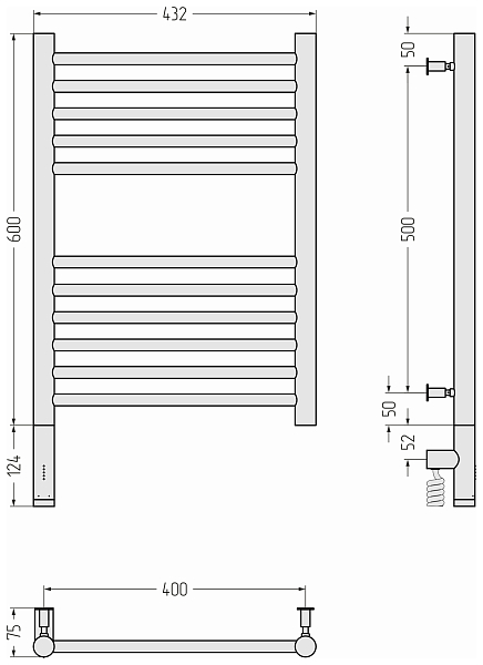 Полотенцесушитель электрический Сунержа Богема 3.0 прямая 60х40 L шампань , изображение 5