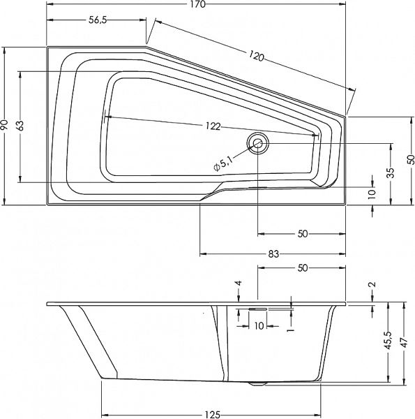 Акриловая ванна Riho Rething Space 170x90 L , изображение 3