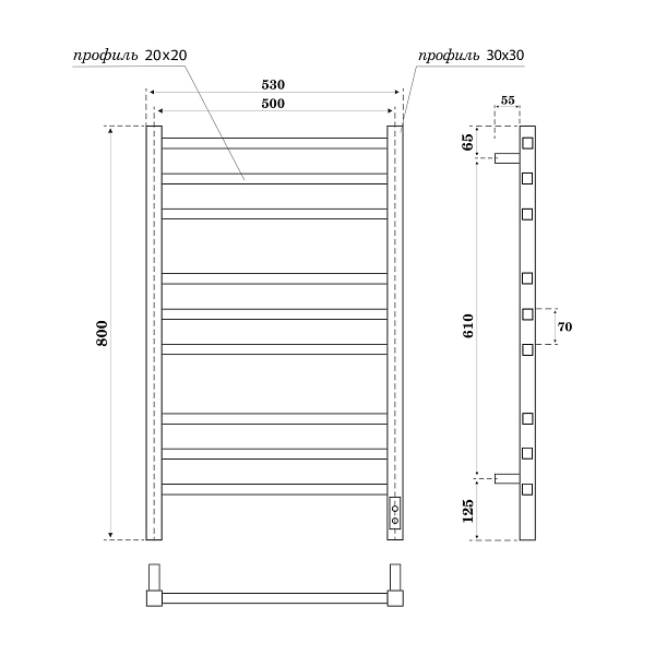 Полотенцесушитель электрический Point Вега П9 50x80 графит блеск , изображение 5