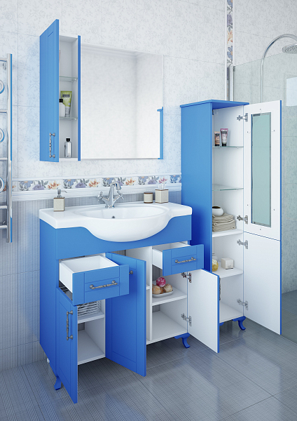 Зеркало-шкаф Sanflor Глория 85 L, голубой , изображение 3