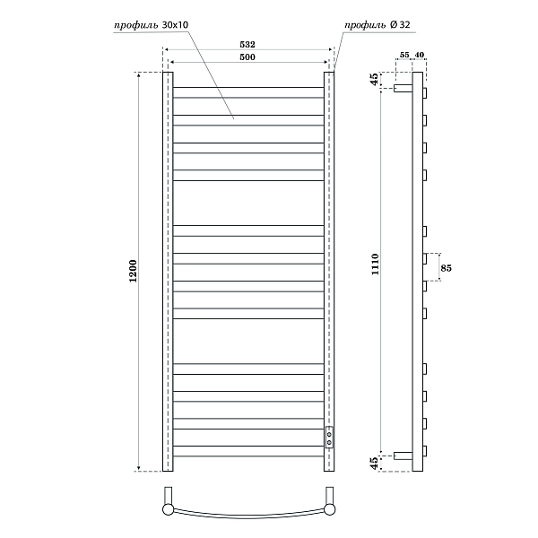 Полотенцесушитель электрический Point Антея П12 50x120 черный , изображение 4