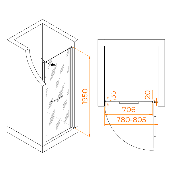 Душевая дверь RGW Passage PA-103 80 см профиль хром, стекло прозрачное , изображение 2