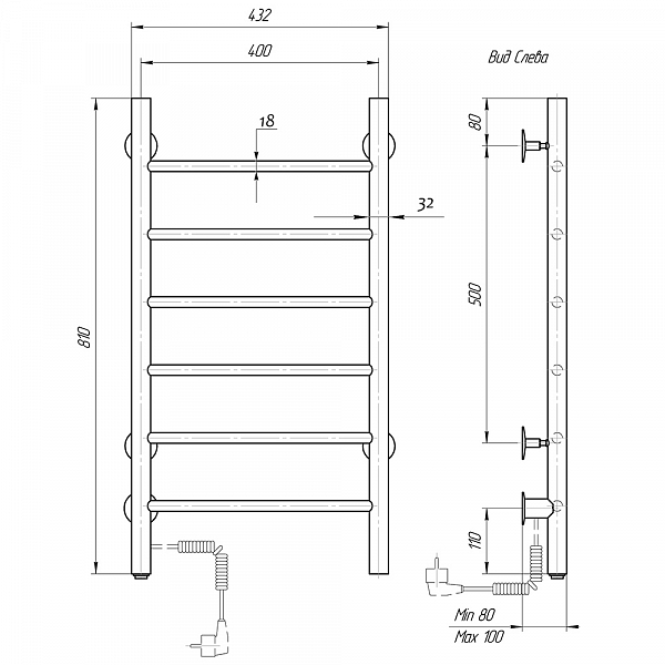 Полотенцесушитель электрический Domoterm Классик 40x80 L , изображение 4