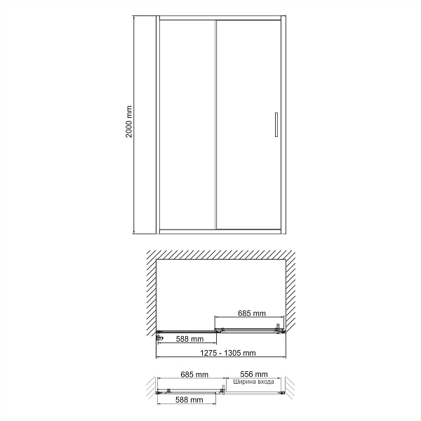 Душевая дверь в нишу Wasserkraft Main 41S30 130 см , изображение 4