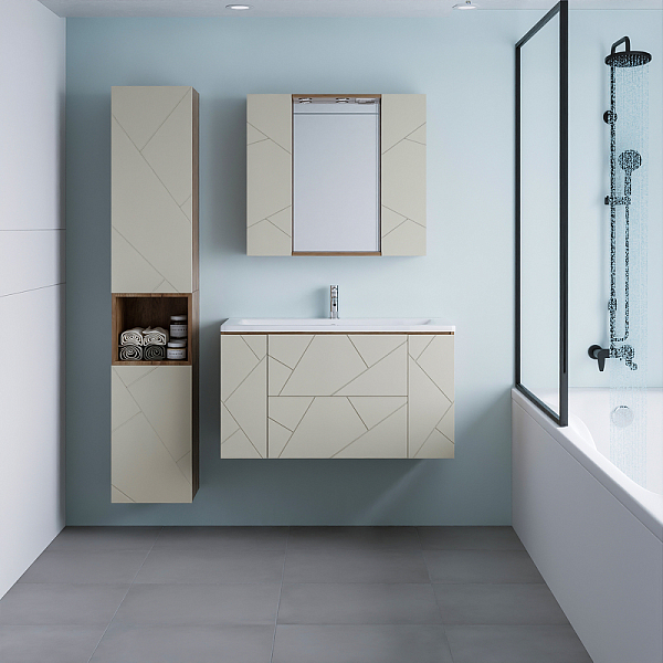 Тумба под раковину Бриклаер Кристалл 100 латте/дуб крафт , изображение 8