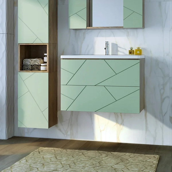 Тумба под раковину Бриклаер Кристалл 80 фисташка/дуб гранж песочный , изображение 4